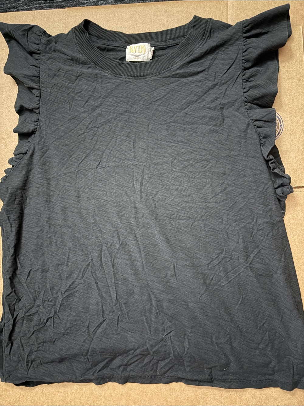 Nation Chic Black Ruffle Sleeve Tee, Size XL